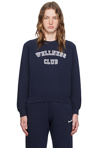 Sporty & Rich - Navy 'Wellness Club' Sweatshirt | SSENSE