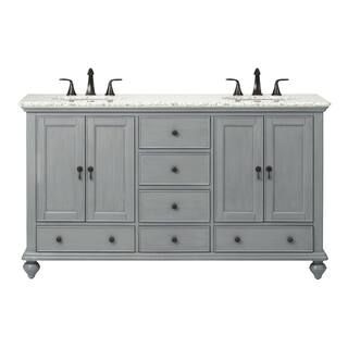 Home Decorators Collection Newport 61 in. W x 21-1/2 in. D Double Bath Vanity in Pewter with Gran... | The Home Depot