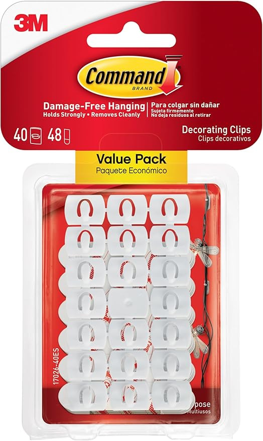 Command Decorating Clips, 40 Clips and 48 Command Strips, Damage-Free Hanging Light Clips with Ad... | Amazon (US)