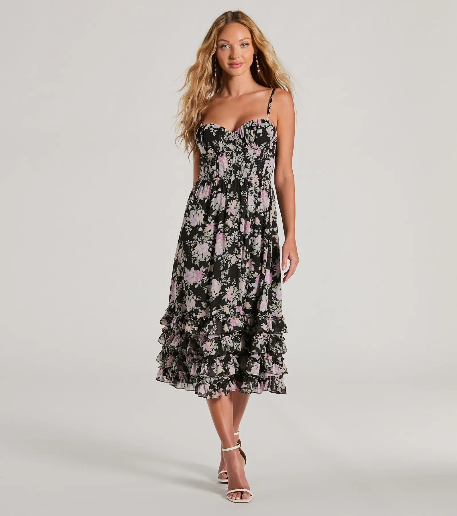 Elevated Occasion Sweetheart Floral A-Line Midi Dress | Windsor Stores