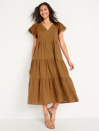 Flutter-Sleeve Tie-Back Maxi Swing Dress for Women | Old Navy (US)