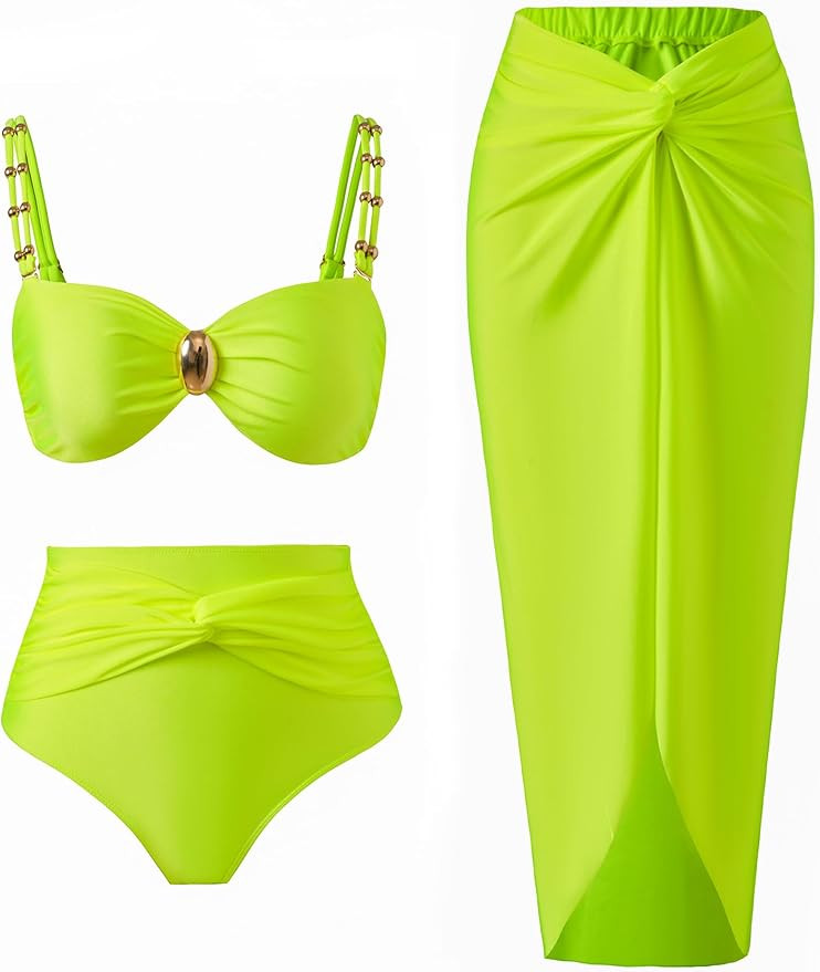 YUNIDMEIM Women's One Piece Swimsuit with Cover up Set Beach Wrap Skirt Retro Bikini Set Two Piec... | Amazon (US)