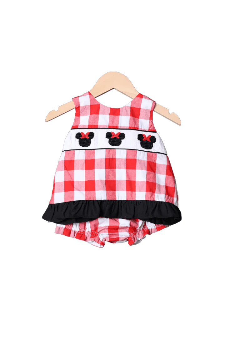 Smocked Mouse Red Gingham Bow Bloomer Set | The Smocked Flamingo
