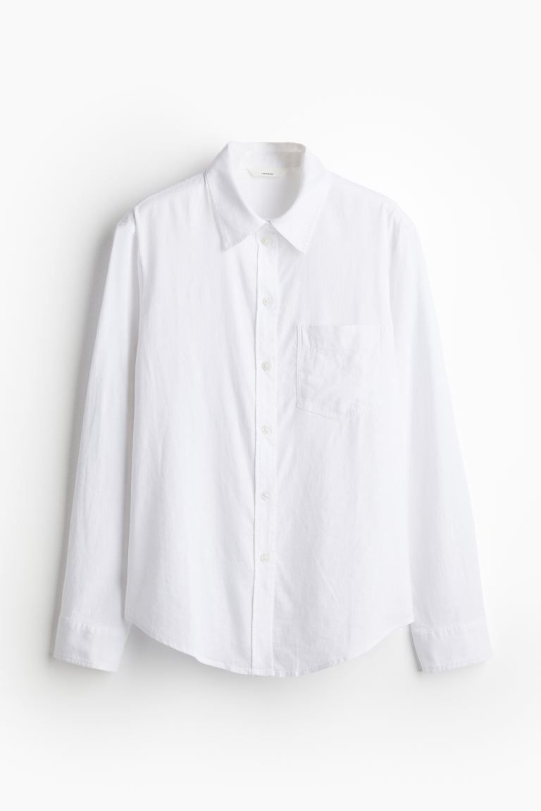 Linen-blend Shirt - Blue - Ladies | H&M US | H&M (US + CA)