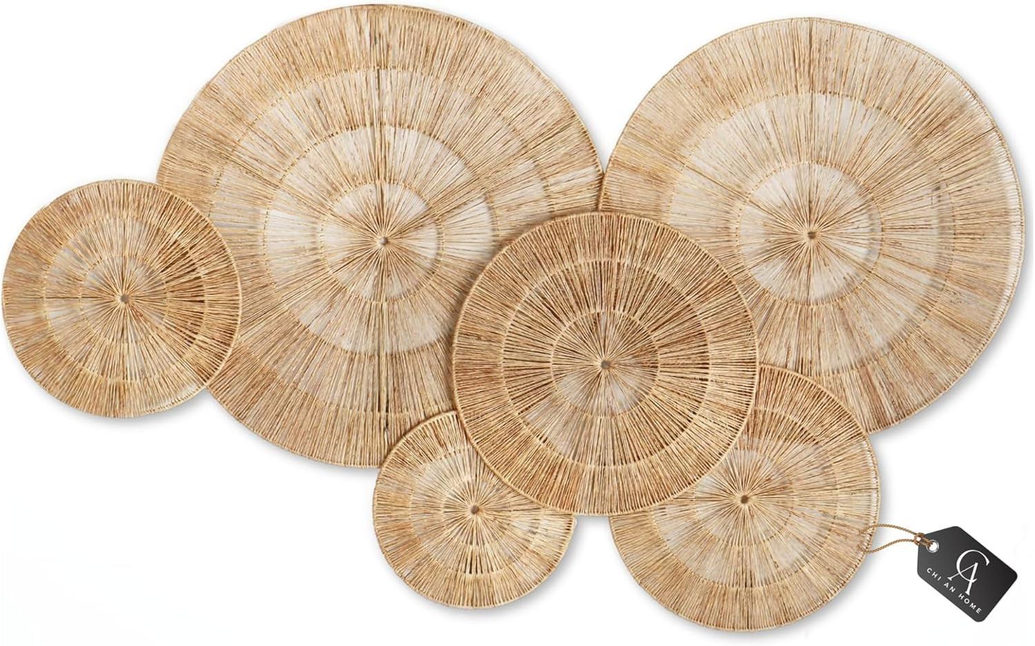 CHI AN HOME Wicker 23 Inch Jute Wall Decor Baskets, Set of 6 Extra Large Woven Jute Wall Plates, ... | Amazon (US)