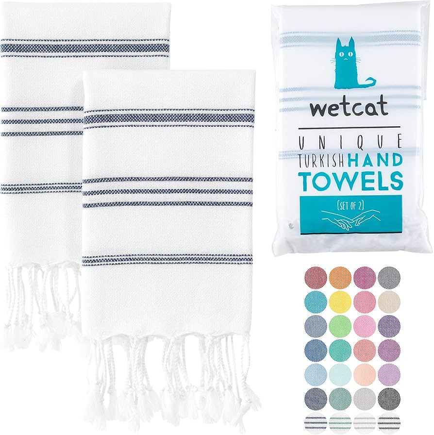 WETCAT Turkish Hand Towels with Hanging Loop (20 x 30) - Set of 2, 100% Cotton, Soft - Pre Washed... | Amazon (US)