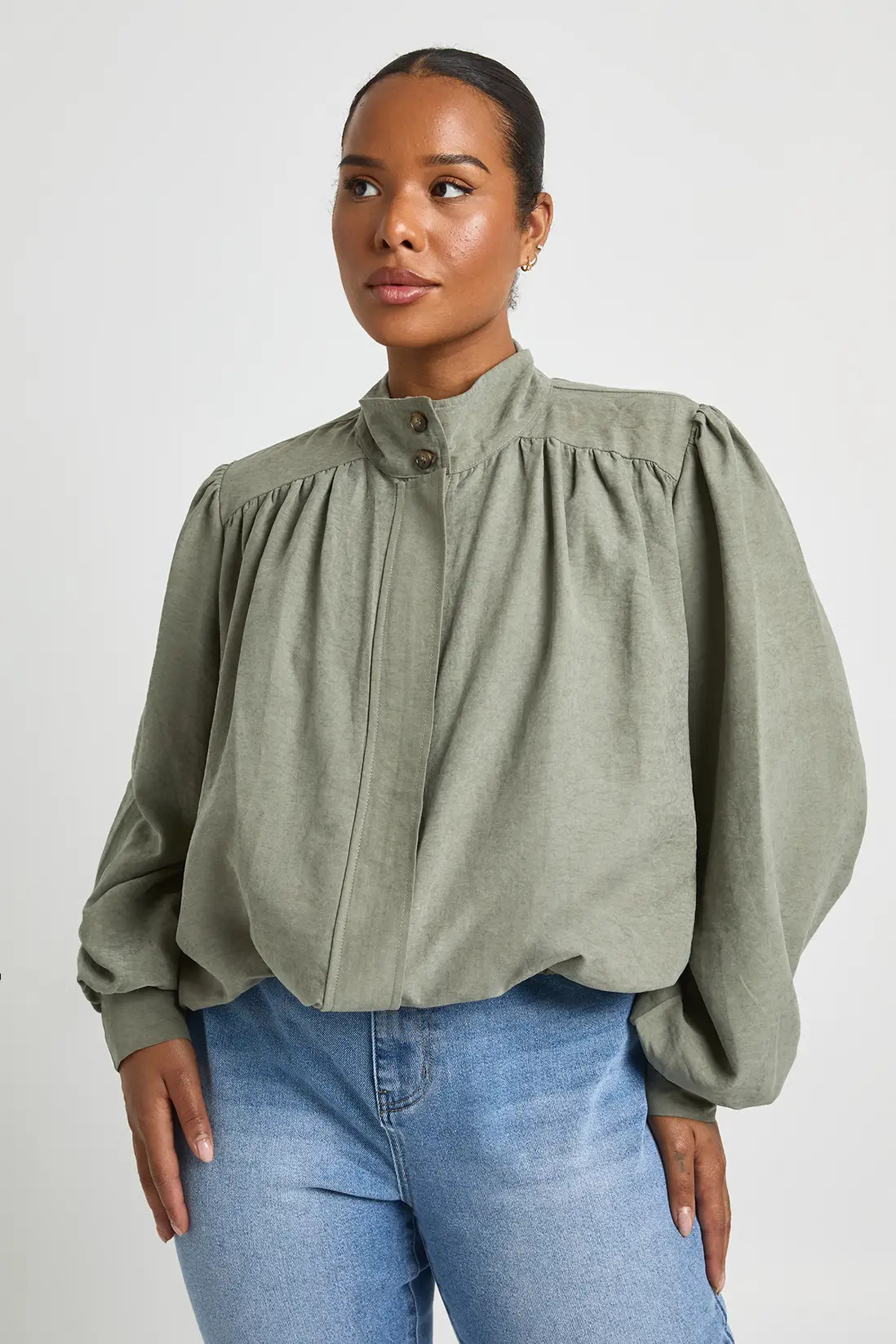 Plus Peached Gathered Detail Long Sleeve Top | boohoo (US & Canada)