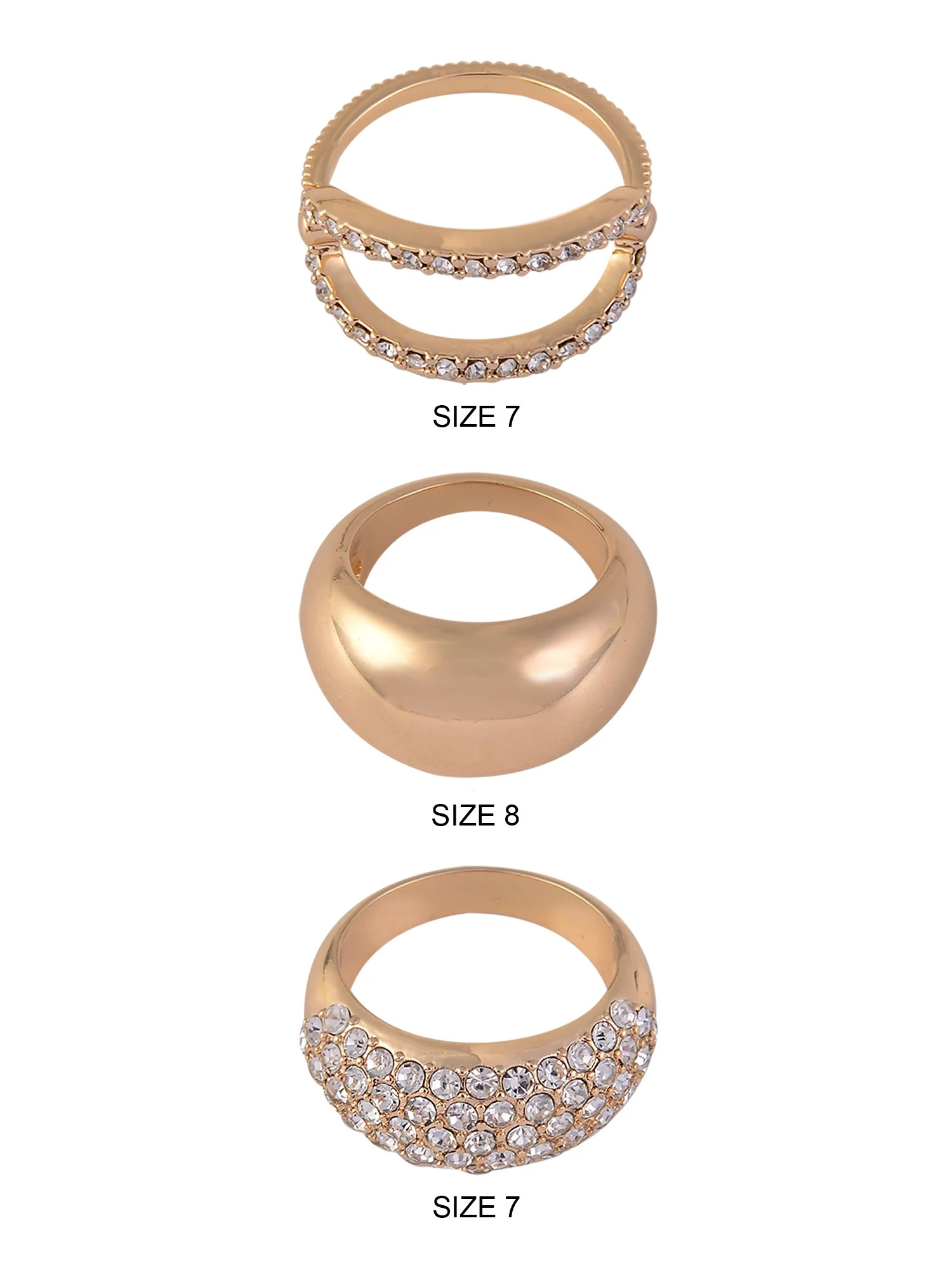 Time and Tru Women's Dome Shaped Open and Pave Cry Goldtone 3pc Ring Set | Walmart (US)