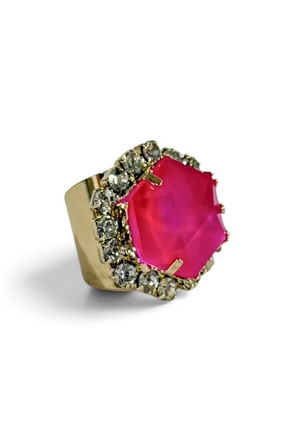 Sienna by TOVA Valley Electric Pink Clear Adjustable Ring | The Willow Tree