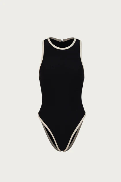 Tank One Piece (Faux Suede Black/Cream) | SAME