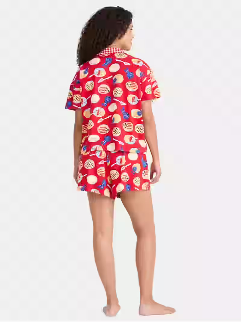 Way to Celebrate Women's Notch Collar Top and Shorts Pajama Set, 2-Piece, Sizes XS-3X | Walmart (US)