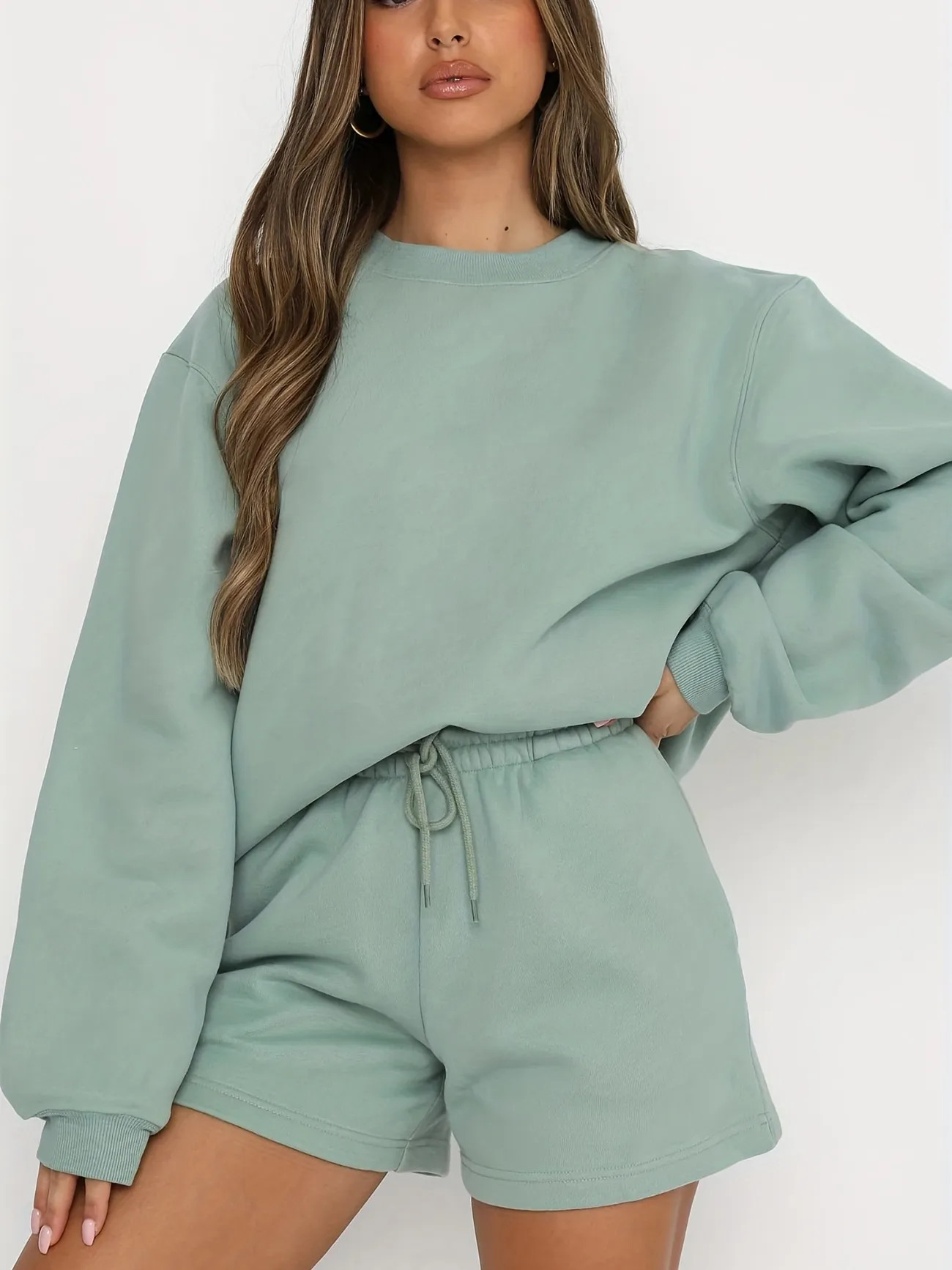 2 Pieces Solid Color Casual Sports Set, Crew Neck Long Sleeve Pullover Shirts & Drawstring Sweatp... | Temu Affiliate Program