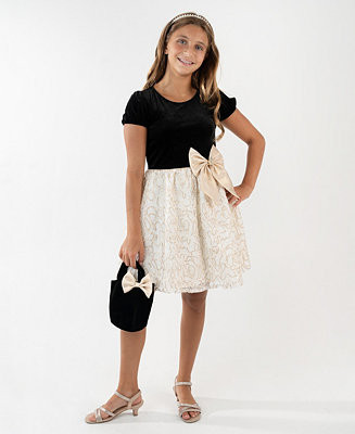 Girls 7-16 Puff Sleeve Lace Dress with Bow | Macy's