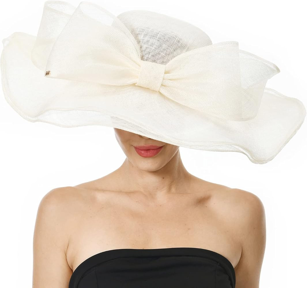 VINTAGEHAT Kentucky Derby Hats for Women - White Large Brim Bowknot Church Fascinator Hats Summer... | Amazon (US)
