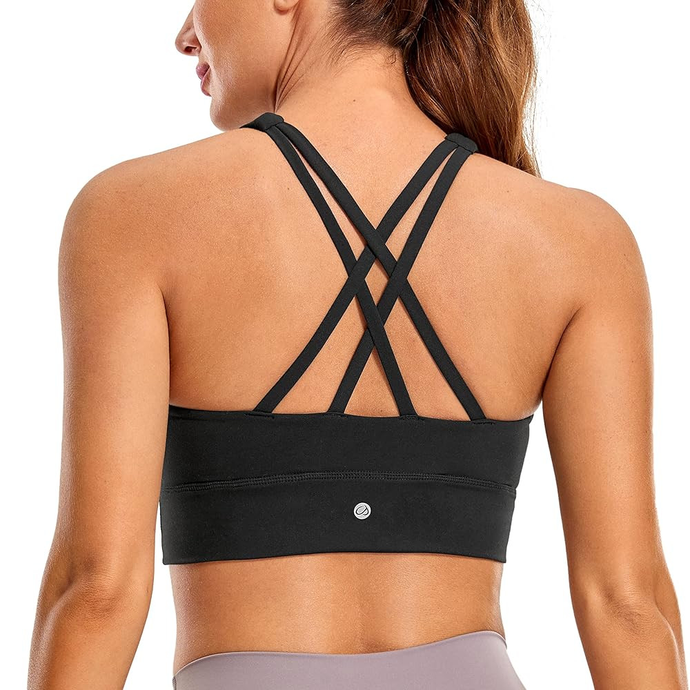 CRZ YOGA Womens Butterluxe Strappy High Neck Longline Sports Bra - Wireless Criss Cross Back Padd... | Amazon (US)