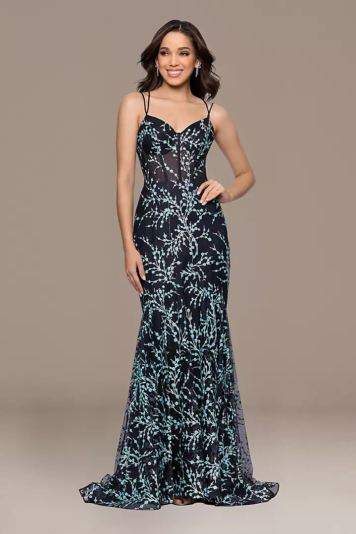 Patterned Glitter Lace-Up Back Mermaid Dress | David's Bridal