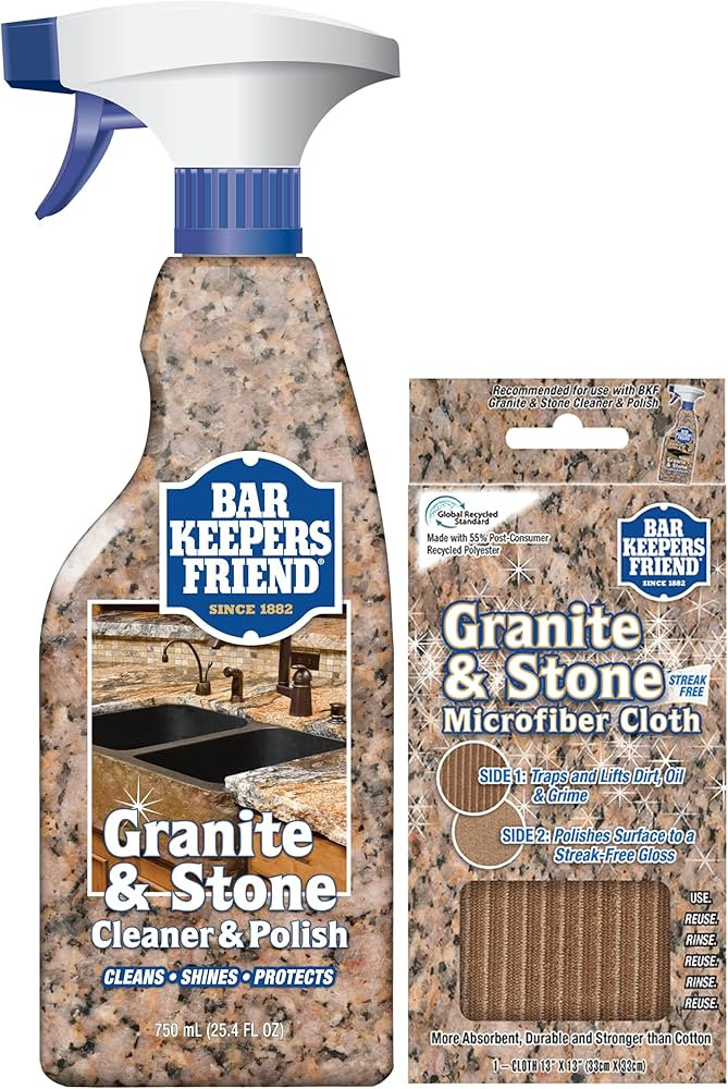 Bar Keepers Friend Stone & Granite Cleaner and Polish (25.4 oz) Plus 1 Microfiber Cloth, 2pc Clea... | Amazon (US)