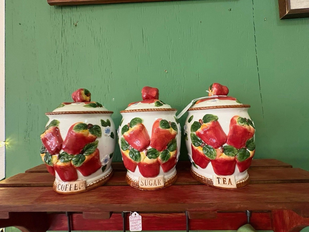 Ceramic Apple Coffee Tea Sugar Canister Set of 3 w/ Lids, Country Style | eBay | eBay US