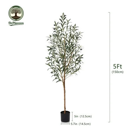 DR.Planzen 5' Artificial Olive Tree Indoor, Tall Faux Olive Tree, Artificial Plants with Natural Wood Trunk and Lifelike Fruits for Home Office Decor | Walmart (US)