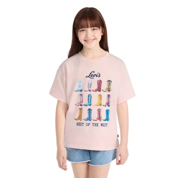 Levi's Girls Short Sleeve Oversized Graphic Tee, Sizes 4-16 | Walmart (US)