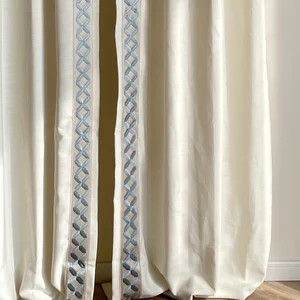 Cream White Cotton Linen Curtain Panels With Trim, Beautiful Custom Curtains and Drapes, Availabl... | Etsy (US)