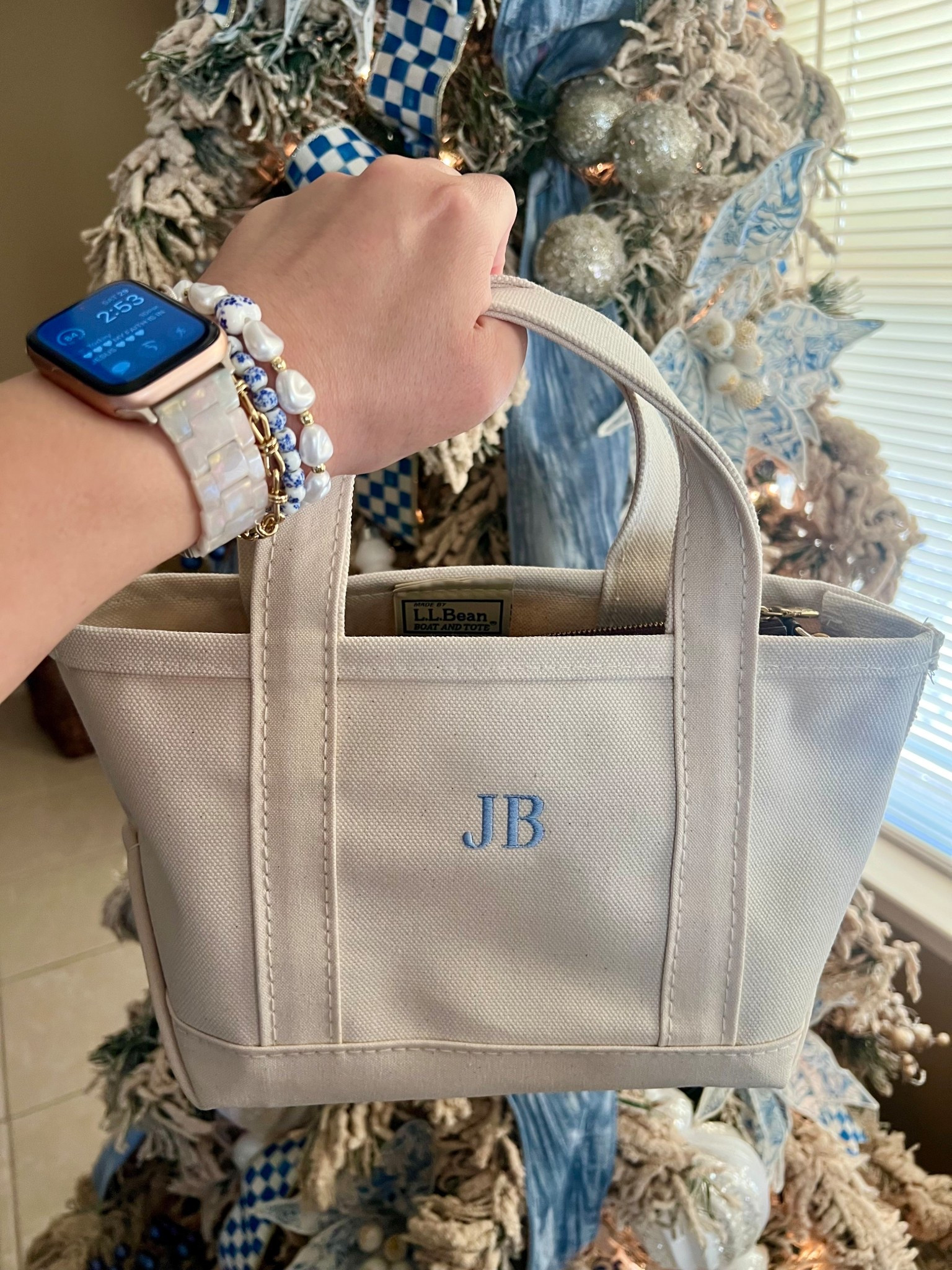 LL Bean Natural mini boat and tote 
Monogram color: Lucerne Blue 
Mackenzie Childs ribbon
Christmas tree
Christmas gift idea
Coastal granddaughter 
Perfect for Bible 
Birthday gift
For her
Apple Watch band 

#LTKGiftGuide #LTKHoliday #LTKFindsUnder50