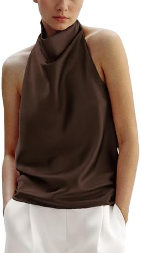 Women's Silk Satin Tank Tops Halter Draped Front Sexy Backless Womens Summer Tops Elegant Camisol... | Amazon (US)