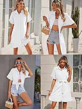 Zeagoo Women's Shirt Dress Button Down Summer Casual Short Sleeve Tunic Tops Mini Dresses with Be... | Amazon (US)