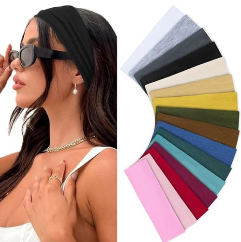 Headbands for Women - Elastic Fabric Sweat Headbands for Yoga, Running, Sports - Non-Slip Soft Cloth Hair Accessories, 16 Pack Multicolor Fashion Headbands | Amazon (US)