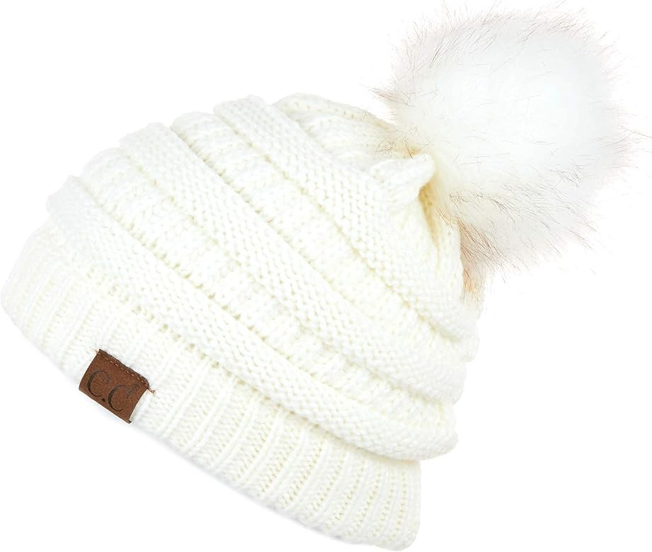 C.C Hatsandscarf Exclusives Unisex Solid Ribbed Beanie with Pom (HAT-43) | Amazon (US)