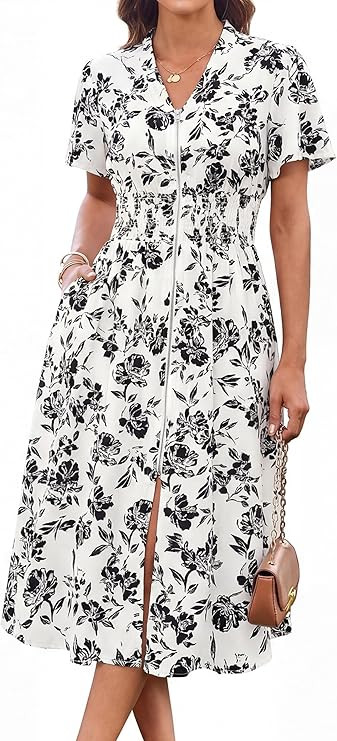 GRACE KARIN Womens Summer Maxi Floral Dress Casual 2026 Long Zipper Dresses Boho Flowy Beach Vaca... | Amazon (US)