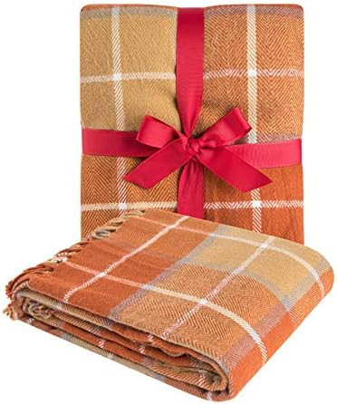 G Lake Orange Plaid Blanket Throw Acrylic Soft Reversible Dyed Fringed Bed Blanket Gift for Chris... | Amazon (US)