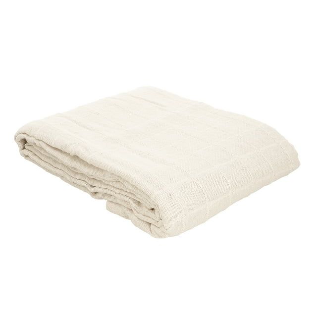 SHOP LC 100% Cotton Ivory Throw Blanket Woven Checker Pattern Super Soft Breathable Lightweight 6... | Walmart (US)