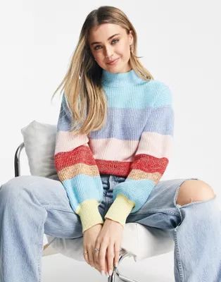 Monki high neck knit sweater in rainbow stripe | ASOS (Global)