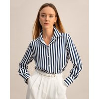 LILYSILK Silk Blouse Women Classic Bold Strip Blue-White Pinstripes M | LilySilk