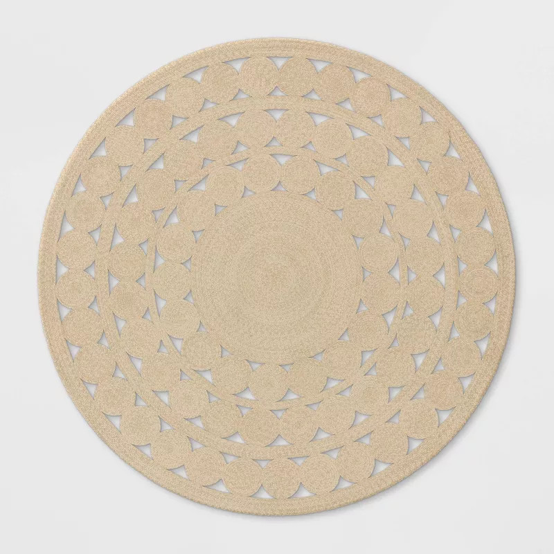 8' Round Ornate Braided Outdoor Rug Neutral - Opalhouse™ | Target