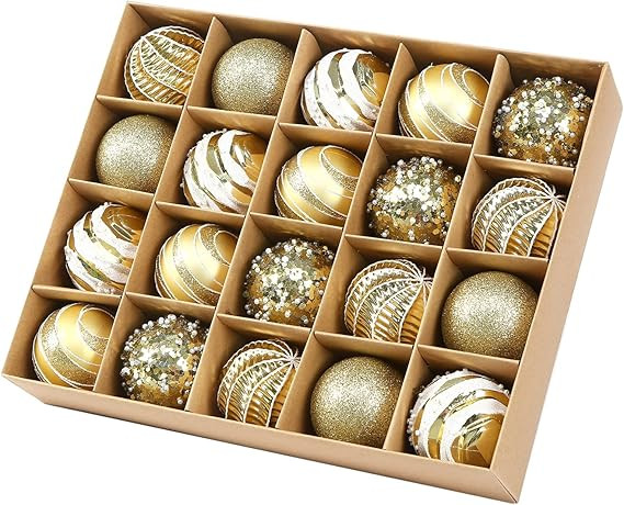 Sattiyrch 20ct Christmas Balls Ornaments Set,60mm/2.36" Gold Shatterproof Plastic Decorative Chri... | Amazon (US)