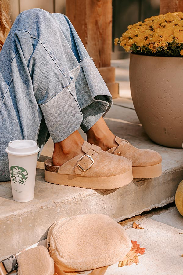 The Payton Faux Suede Platform Clogs in Iced Latte | Impressions Online Boutique
