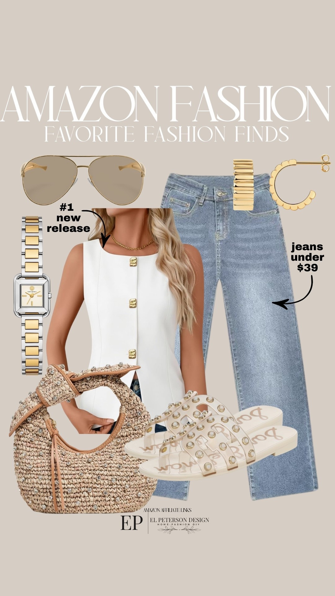 Amazon Fashion
Jeans
Earrings
Sunglasses
Watch
Purse
Sandals 