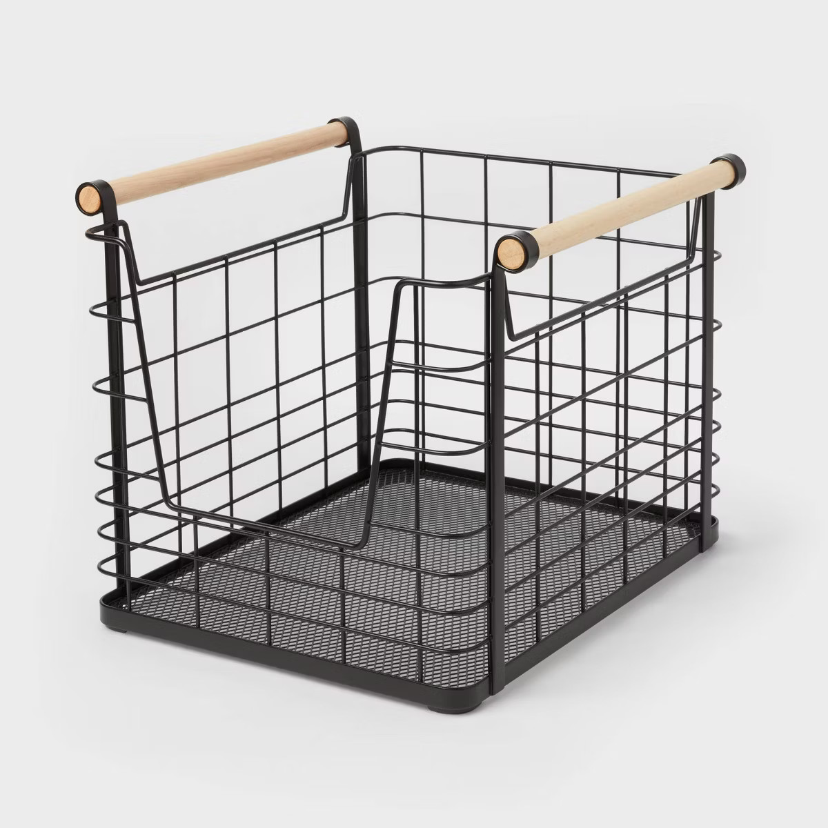 Wire Open Front Basket Black with Natural Wood Handles - Brightroom™ | Target