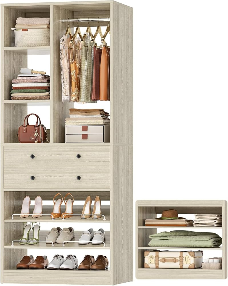 Besiost Small Closet System, 28"/2.3 FT Wood Closet Organizer System with Drawers and Shelves, Wa... | Amazon (US)