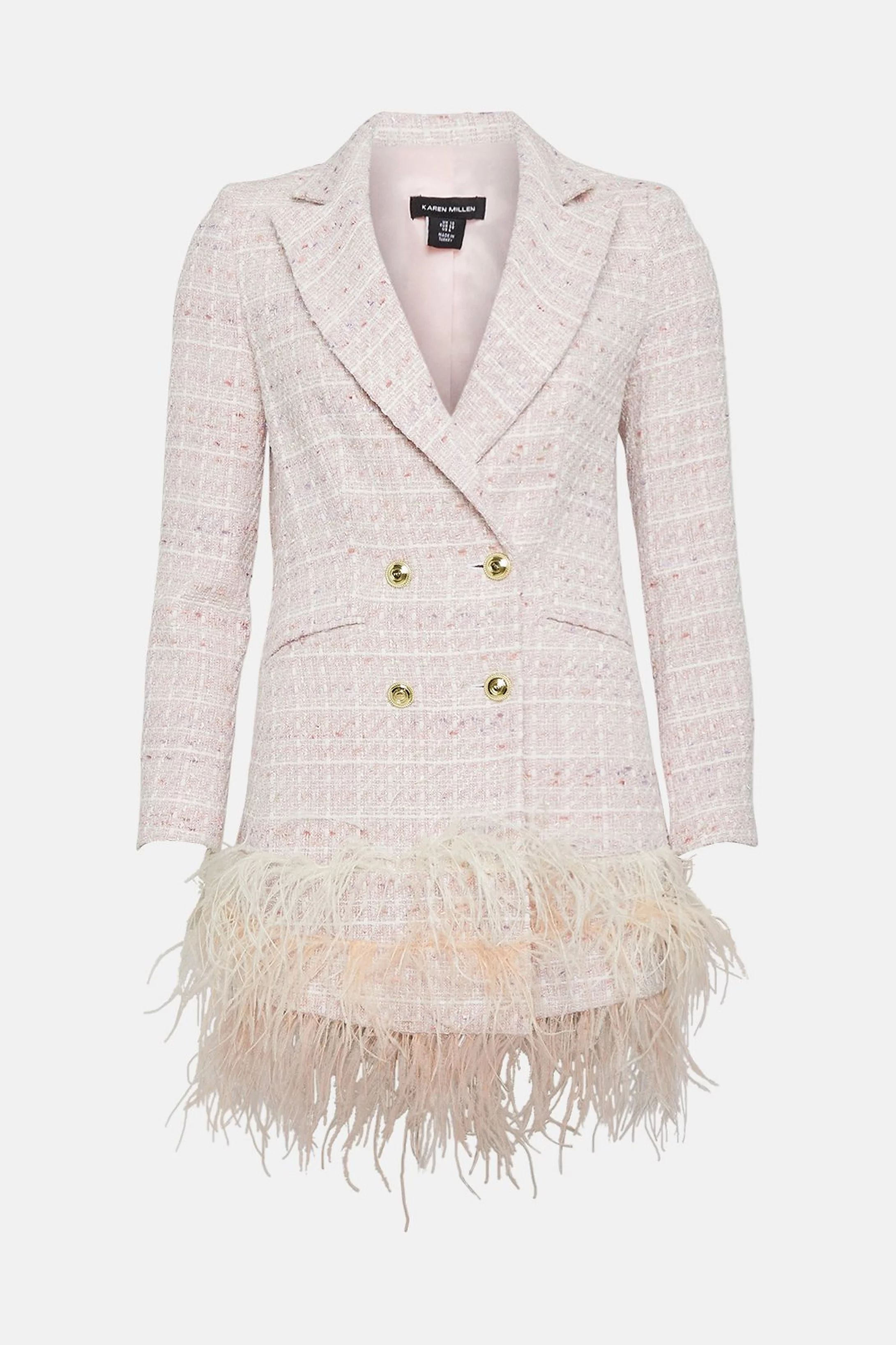 Tweed Feather Feather Blazer Mini Dress | Karen Millen UK + IE + DE + NL