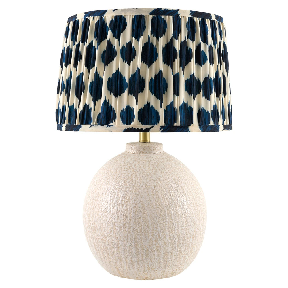 Isolde Cream Ceramic Blue Ikat Pleated Shade Table Lamp | Kathy Kuo Home