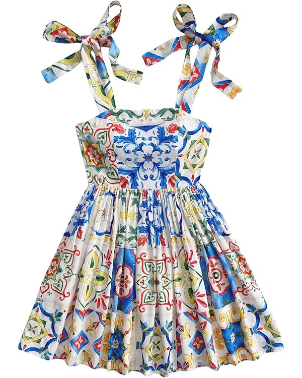 Floerns Women's Summer Floral Print Tie Shoulder Cami Dress Flare Hem Boho Mini Dress | Amazon (US)