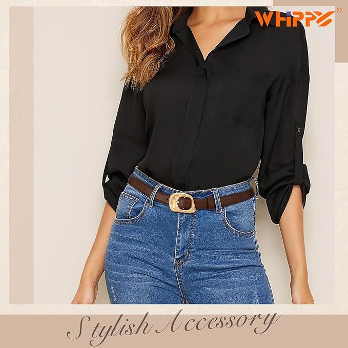 WHIPPY Skinny Women Leather Belt Ladies Thin Waist Belts for Dresses Jeans Pants | Amazon (US)