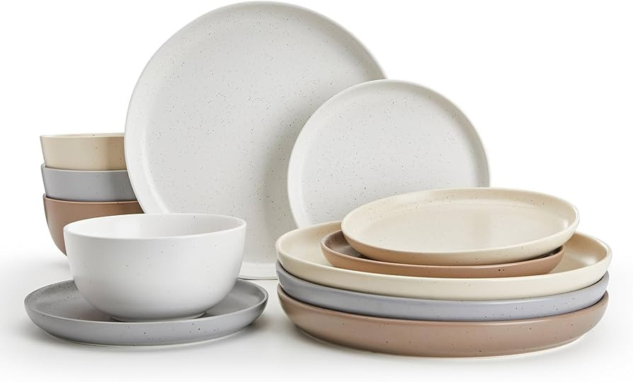 Sweese Dinnerware Sets,12 Pieces Porcelain Round Plates and Bowls Sets, Dishes Set for 4, Chip Sc... | Amazon (US)
