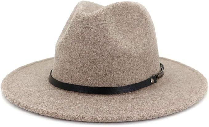 Lisianthus Womens Classic Wool Fedora with Belt Buckle Wide Brim Panama Hat Sheet Belt-Oatmeal at... | Amazon (US)