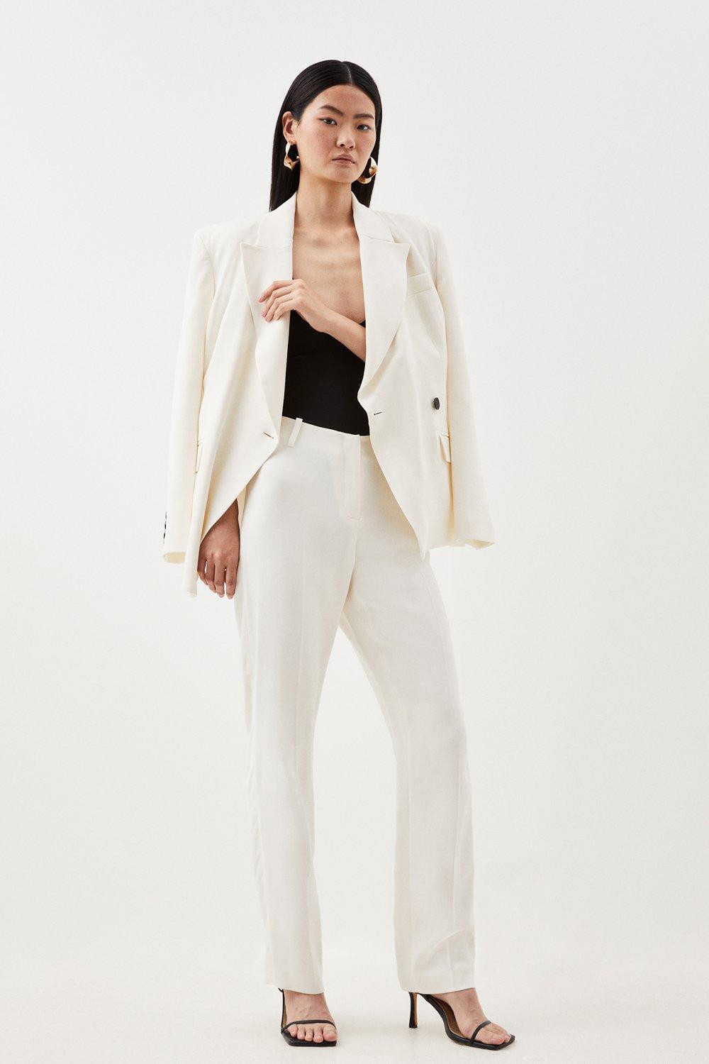 Polished Viscose Tailored Low Waist Straight Leg Trouser | Karen Millen UK + IE + DE + NL