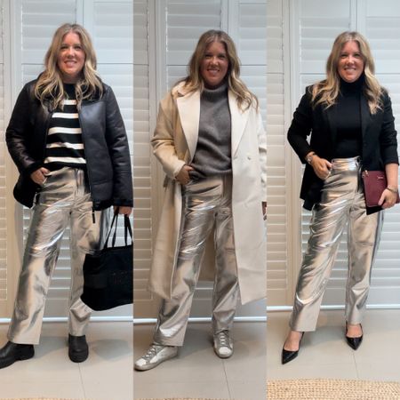 Silver trousers styled three ways, autumn outfit ideas

#LTKeurope #LTKstyletip