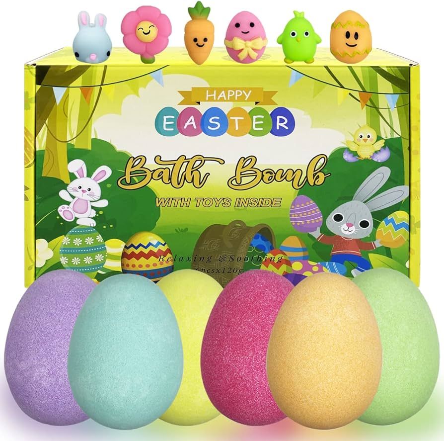 QINGQIU 6 Pack Easter Bubble Bath Bombs with Easter Squishy Toys Inside for Kids Girls Boys Easte... | Amazon (US)